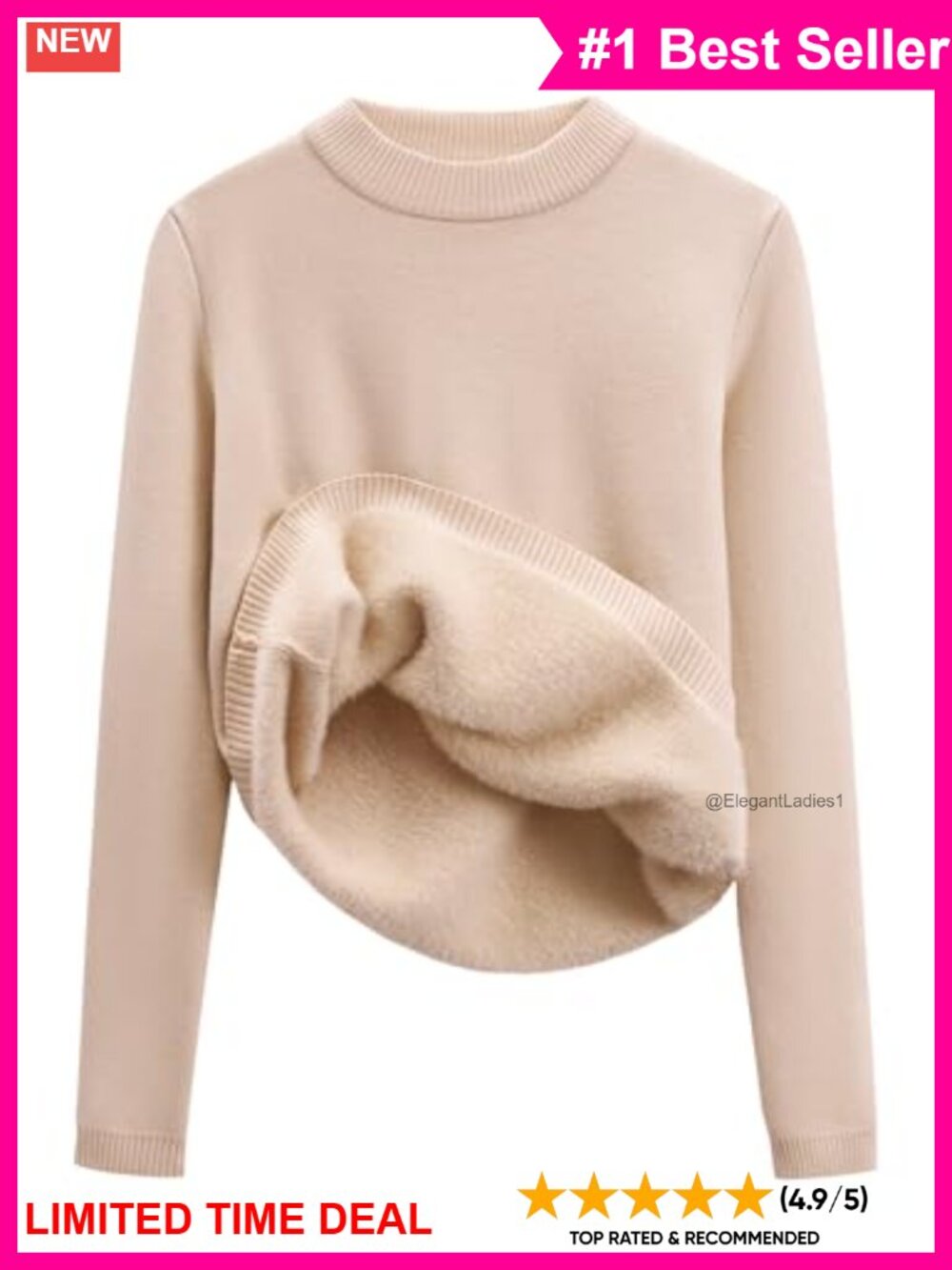 Sherpa Lined Fleece Crewneck Pullover Sweater Slim Fit Thermal